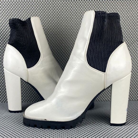 BCBGeneration Leah Boots Womens Size 9B White Black Block Heel Ankle Boots - Picture 4 of 10